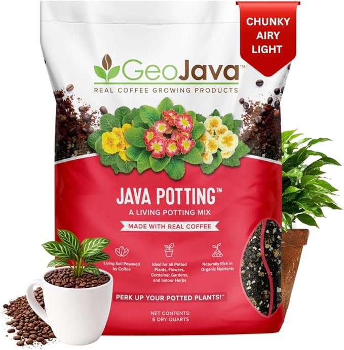 Java Potting Soil: A Chunky, Coffee‑Infused Living Potting Mix for Aroids, Monstera, Calathea, Tropical and Indoor Plants. Airy & Light with Excellent Drainage & Aeration. USA Made (6 QT)