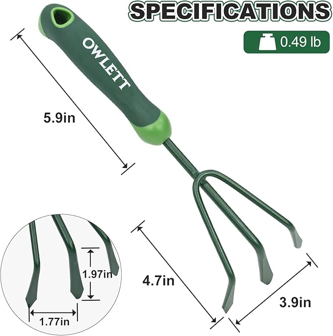 Garden Hand Rake, 3 Prong Hand Cultivator Garden Tool with Ergonomic Rubber Handle, Manual Small Hand Rake Soil Tiller for Digging, Aerating Soil, Weeding, Cultivating with Hanging Hole