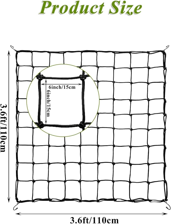 2 Pack Trellis Netting 5x5 Ft for Plants, Flexible Trellis Netting for Grow Tent with Steel Hooks and 100 Zip Ties, 3mm Thick Cord Elastic Net for Heavy Vegetables and Climbing Flowers