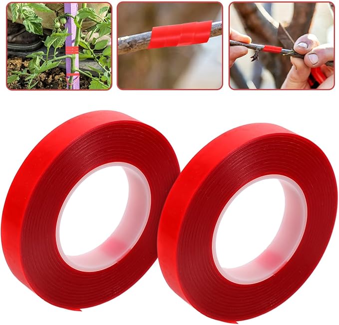 OUNONA Garden Tape for Plants Climbing and Branch Tying 2 Rolls of 150Ft X 0.5In Red Stretch Garden Tie Tape for Plant Support and Tree Marking