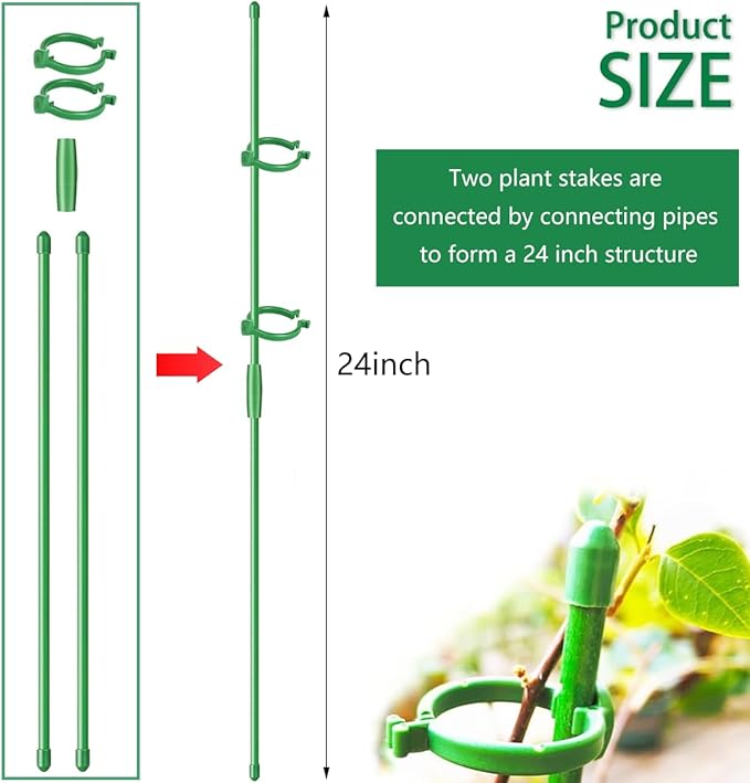 Belit 8 Pack Small Plant Support Plant Stakes, Adjustable Garden Single Stem Support Stake, Planter Support Ring for Orchid, Rose, Peony, Peppers and More, DIY 24 inch