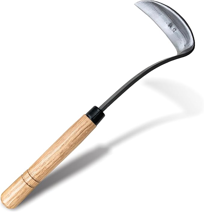 SHANFEEK Grass Sickle Japanese Weeding Hoe Garden Hand Tool Weeding Tools for Garden High-Strength Steel with Solid Wood Handle (Grey)