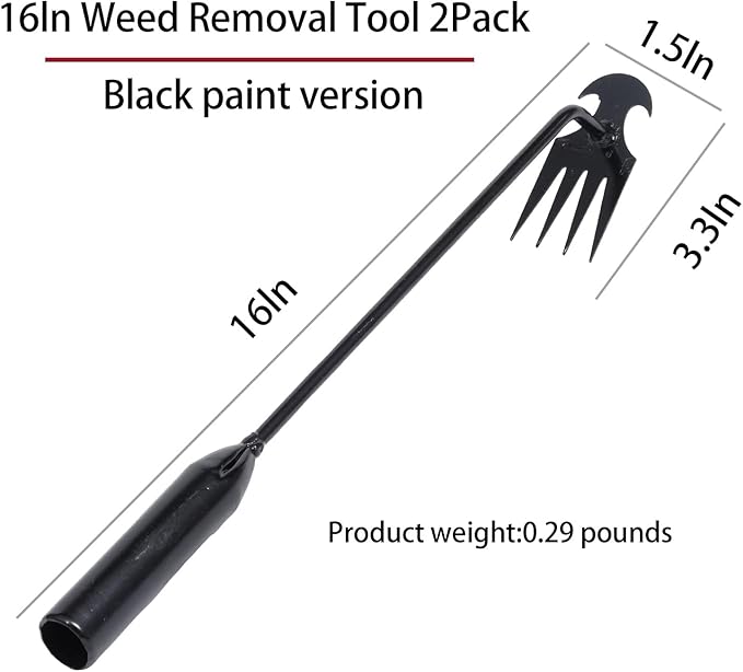 Garden Weed Pulling Tool Uprooting Weeding Tool, 4 Teeth Weed Puller Tool Manganese Steel Garden Weeder Tool for Vegetable Gardening Planting (Black, 2 Pack, 16 inches)