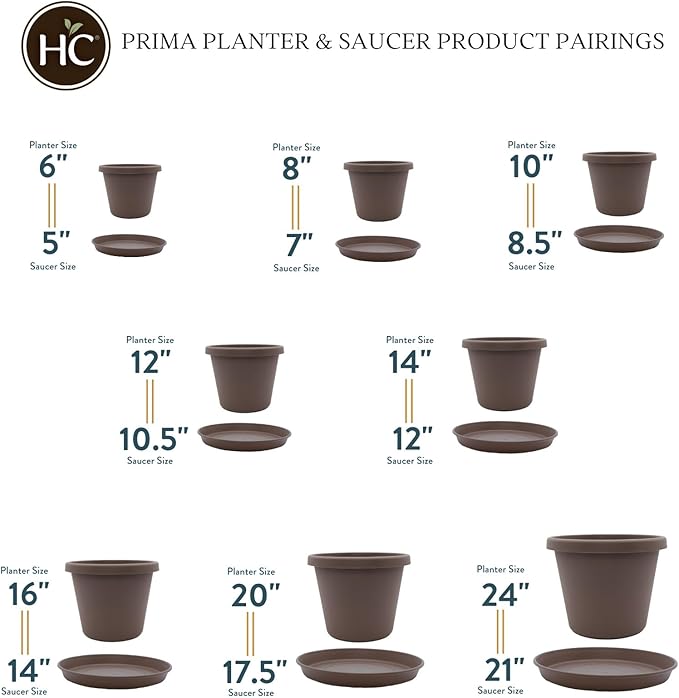 The HC Companies Prima Round Plastic Plant Pot w/Rolled Rim - Lightweight & UV Resistant Flower Pot for Herbs & More - Outdoor & Indoor Plant Pots w/Drainage (14 inch, Cappuccino, Pack of 1)