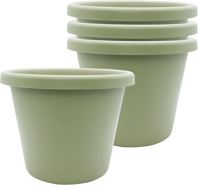 The HC Companies 8.5 Inch Classic Round Planter Pots with Drainage, Rolled Rim Plastic Planters for Indoor & Outdoor Plants, 4-Pack Decorative Flower Pots for Garden, Office & Home Decor, Seafoam