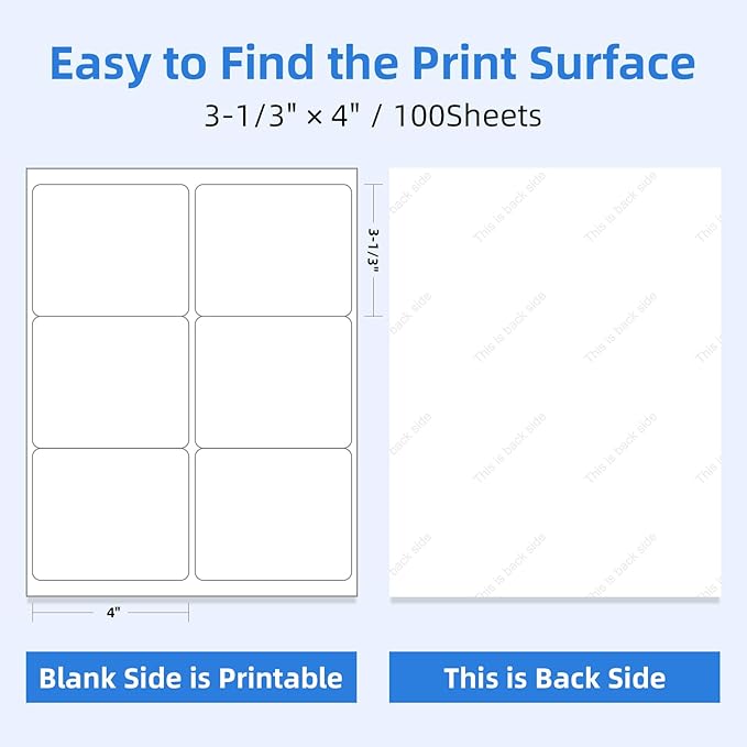 Printholic 600 6 Per Sheet Label Address Labels 3-1/3" x 4" Self Adhesive Sheets Shipping Labels Easy Peel & Feed White Stickers for Laser & Inkjet Printers (100 Sheets, 600 Labels)