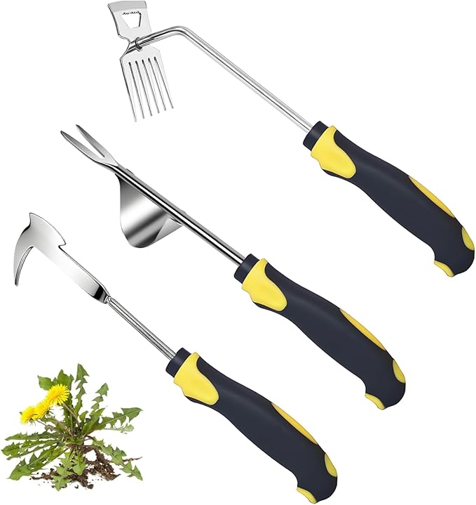 Weed Puller Tool, New 6 Teeth Garden Weed Remover Tool, Stainless Steel Rubber Handle Manual Weeder Tool, Uprooting Weeding Tool for Gardening Farm Planting & Weeding