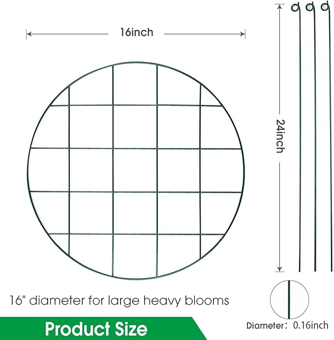 6 Pack 16 x 24 Inch Peony Support Cage Grow Through Plant Supports for Outdoor Plants Peony Ring Hoop Grow Through Grid Stakes