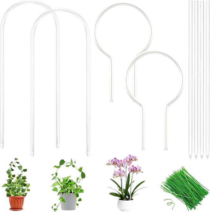 Lancisism 8 Pack Acrylic Plant Trellis for Indoor Climbing Plants, Thickened Clear U-Shaped & Round Small Plant Trellis, Potted Plant Climber Support for Hoya, Pothos, Vine Ivy, Monstera Houseplant