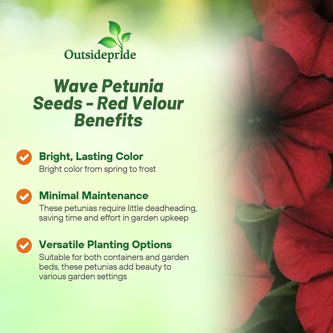 Outsidepride Red Velour Tidal Wave Petunia Seeds - 15 Pcs Annual, Vibrant Blooms, Spreading Petunia Seeds for Planting Outdoors, Ideal for Pollinator-Friendly Garden Beds & Containers (AAS Winner)
