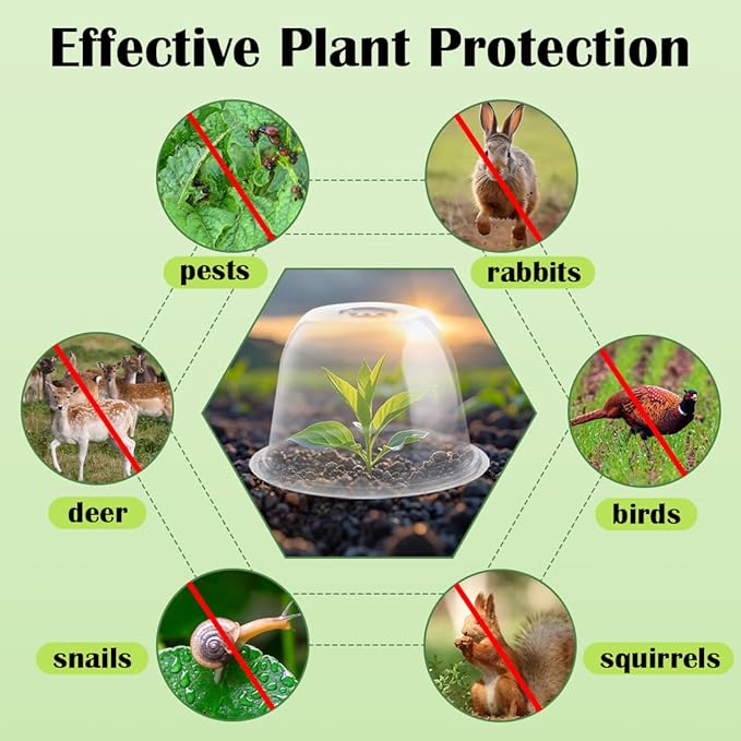 10" D × 6.7" H Plant Protectors from Animals, Garden Cloches for Seedlings Nursery Pots, Durable Humidity Domes with Ventilation Holes, Clear Plant Covers, Mini Greenhouse for Plants 5-Pack