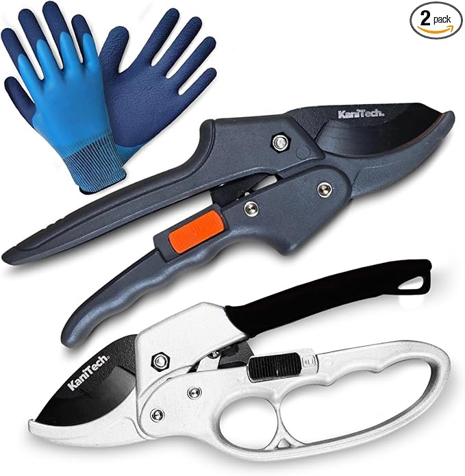 Pruning Shears for Gardening with Gloves - Heavy Duty Garden Shears, Aluminum Hand Pruners with TPR Grip Handle, 8 inch 3.55mm Thick Blade - for Branches, Flowers & Plants (Black Set of 2)