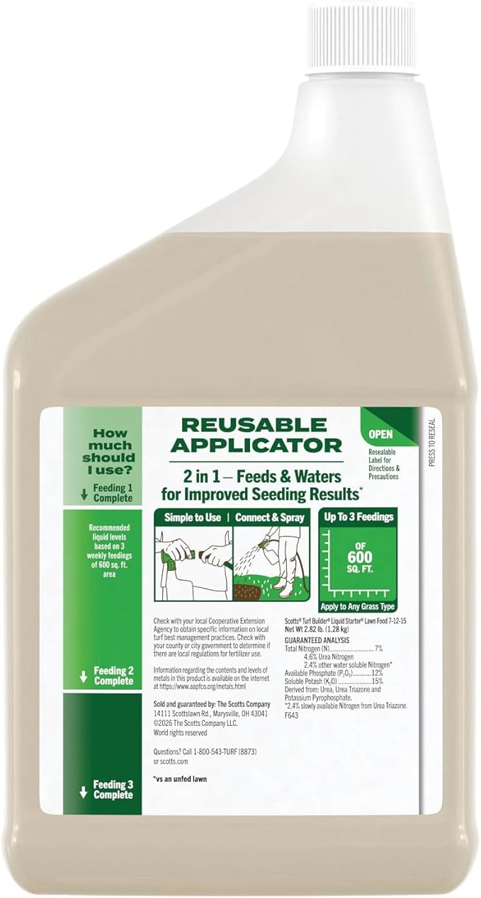 Scotts Turf Builder Liquid Starter Lawn Food Refill, Lawn Fertilizer for New Grass, 7-12-15, 32 fl. oz.