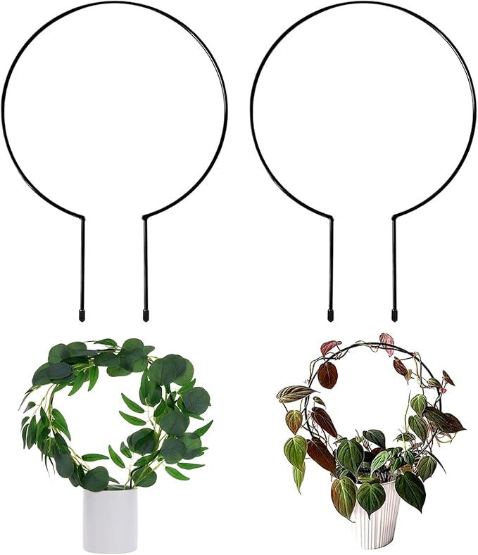 Levery 2 Pack Garden Trellis for Climbing Plants, 13 inches Rust-Proof Iron Metal Plant Support with Black Rust Proof Coating for Decorative Potted Climbing Vines and Flowers (Round) 0302-1