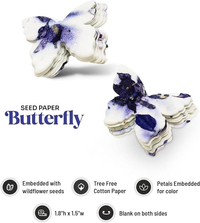 50pcs Small Purple Butterfly Seed Paper – Plantable & Writable Wildflower, Gift for Mom This Mother’s Day, Use for Shower Favors, Weddings, Party Favors or Life Events