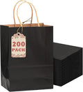 qiqee 200-Packs Black Paper Gift Bags with Handles Bulk 8.3"x6"x3.15" Small Size Paper Bags Multiple Uses