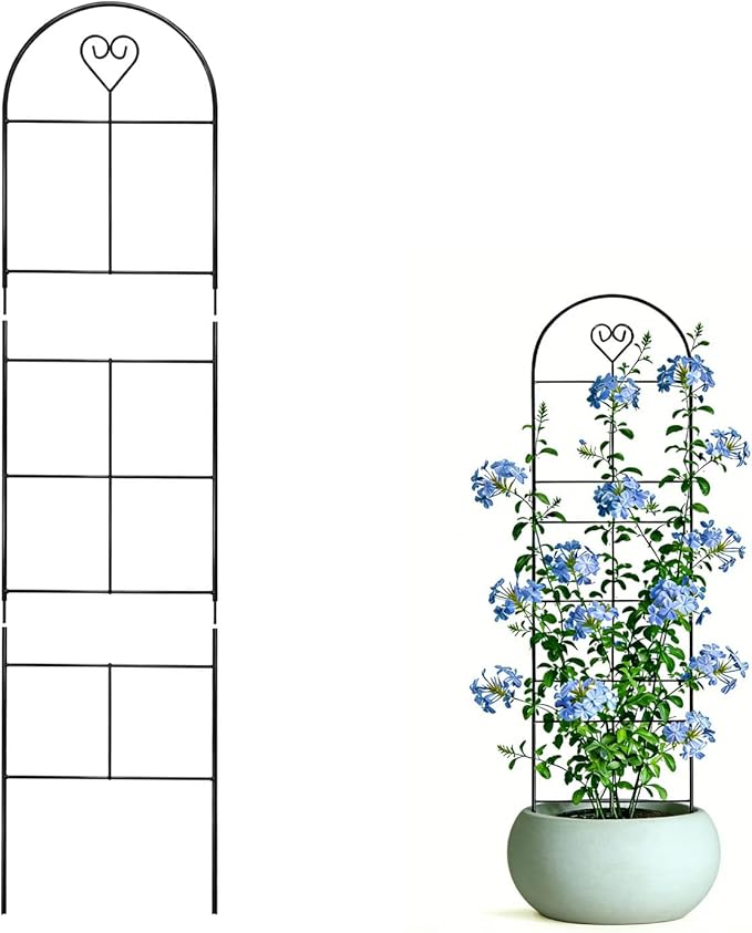 46" Metal Garden Trellis, 3-Section Heavy Duty Iron Trellis for Climbing Plants Indoor & Outdoor, Plant Support for Roses, Vines & Vegetables, 1 Pack, Black
