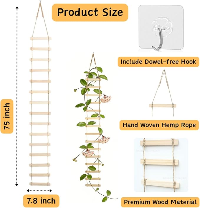 Wooden Plant Support Trellis for Climbing Plants, 6ft Large Tall Plant Ladder Home Decor for Indoor Outdoor Pothos, Vines, Lvy, Monstera