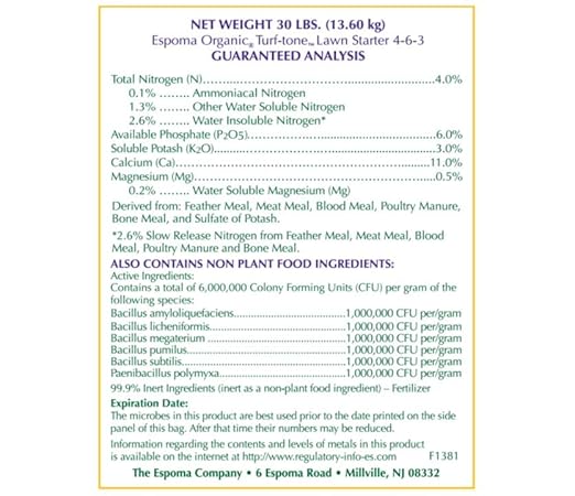 Turf-Tone Lawn Starter Natural & Organic Starter Fertilizer. with Long Lasting, Nitrogen, Phosphorus and Our Bio-Tone Formula. 30 lb. Bag Covers up to 3,000 Sq. Ft.