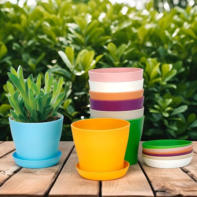 8 Pcs Plant Pots,3.8" Flower Pots,Gardening Gifts,Plastic Pot for Plants,Nursery Succulent Pot Planters for Indoor Plants,Small Flower Pots,Cute Plant Pots