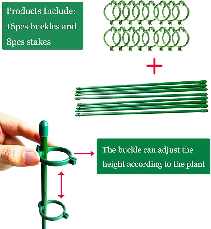 Belit 8 Pack Small Plant Support Plant Stakes, Adjustable Garden Single Stem Support Stake, Planter Support Ring for Orchid, Rose, Peony, Peppers and More, 12 inch