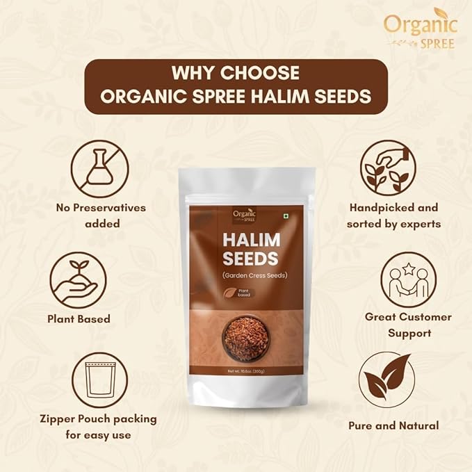 Organic Spree Halim Seeds 300gm (10.6oz) | Garden Cress Seeds | Pure and Natural - Pack of 2