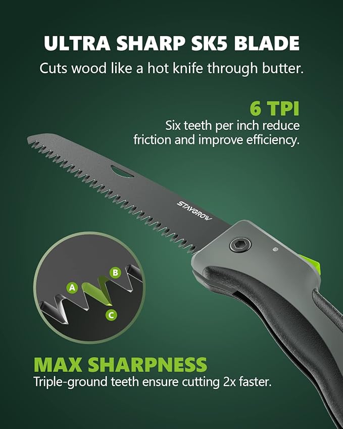 7 Inch Folding Hand Pruning Saw, Heavy Duty Foldable Camping Saw with 7” Hardened SK5 High Carbon Steel Blade Garden Folding Saw for Wood Cutting, Tree Trimming, Gardening, and Hunting