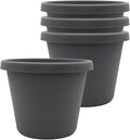 The HC Companies 8 Inch Prima Round Planter Pots with Drainage Holes and Rolled Rim, Lightweight UV-Resistant Plastic Indoor & Outdoor Planters, 4-Pack Flower Pots for Garden & Home Decor, Warm Gray