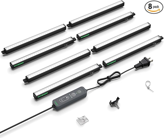 VIVOSUN T5 Grow Lights for Indoor Plants, 5000K Full Spectrum 56W (8 x 7W), 1FT LED Plant Light Strip with Timer & Dimming Controller for Seed Starting, Hydroponics, SGS Compatible, Linkable, 8-Pack