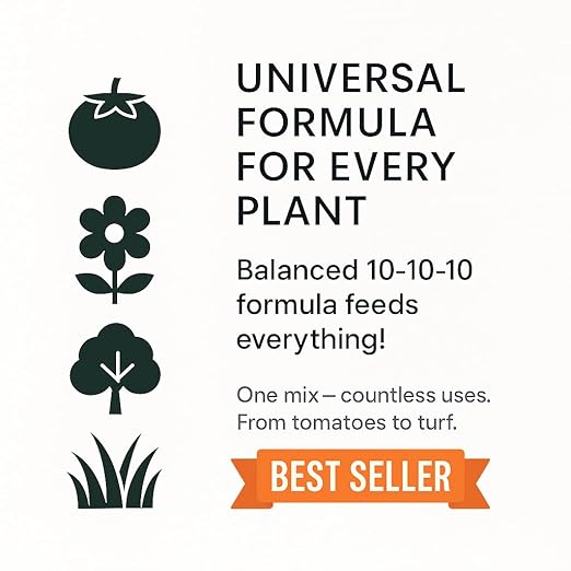 𝐁𝐄𝐒𝐓𝐒𝐄𝐋𝐋𝐄𝐑 10-10-10 Plant Fertilizer Slow Release | 10 10 10 All Purpose Fertilizer for Fruit Trees, Evergreens, Vegetables, Arborvitae, Fig Trees, Shrubs, Pines, Oaks, Flowers [12 OZ]