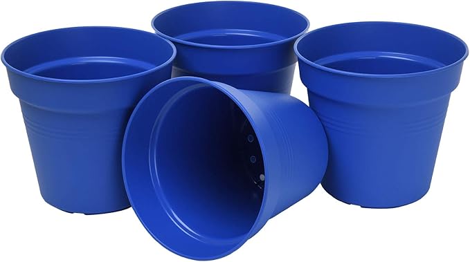 Mintra Home Garden Pots 4pk - Flowers, Herbs, Plants, Indoor, Outdoor, Colorful, Wholesale, Bulk (Blue, 17cm Diameter (6.6in))