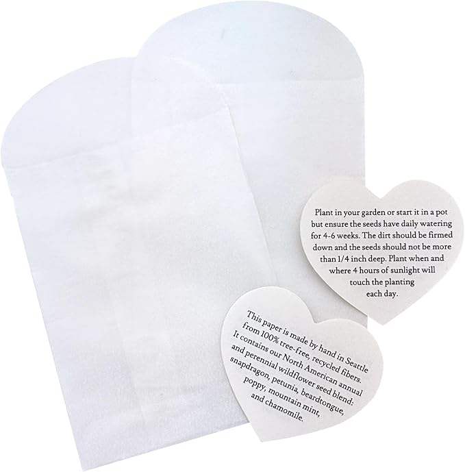 Seed Bloom 50 Set of Heart Planting Guide with Glassine Envelopes – Perfect for Seed Paper Products, Wedding Favors, and Gift Sets