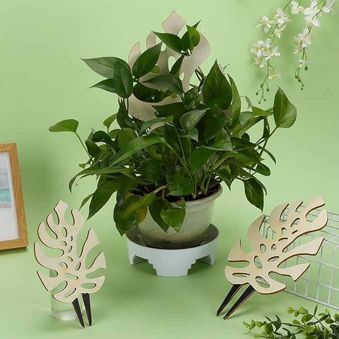 FINGERINSPIRE 3 PCS Wooden Plant Trellises 3 Size Monstera Leaf Shape Floral White Houseplant Trellis for Indoor Climbing Plants Garden Plant Trellis Support for Ivy Flowers Outdoor Potted Plants