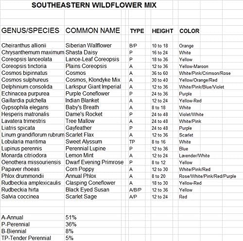 Non GMO Bulk Southeast Wildflower Seed Mix 112,500 Seeds (1/4 Lb)