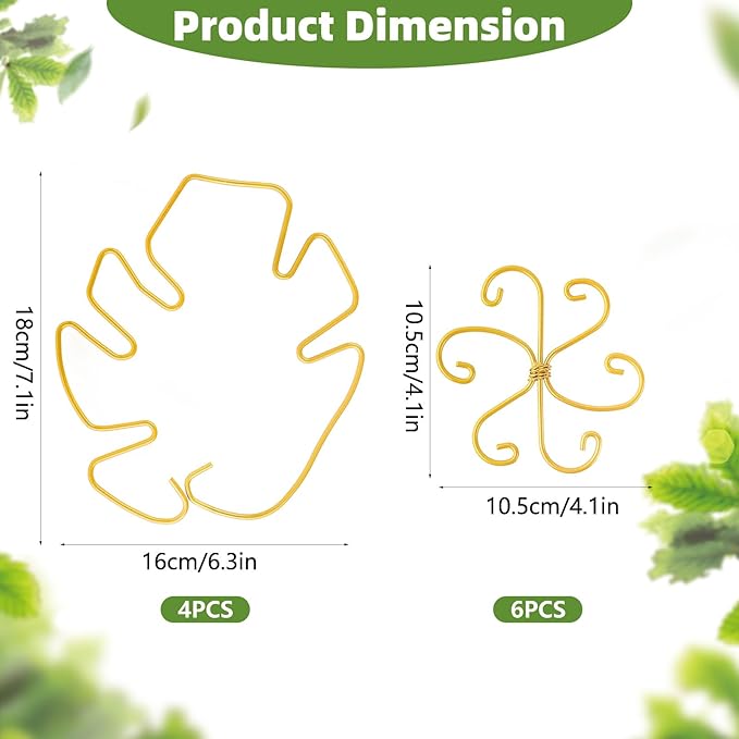 YBB 10Pcs Monstera Plant Stem Support, 2 Patterns Iron Monstera Stabilizer Plant Stem Holder Support Structures for Indoor Climbing Plants