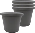 The HC Companies 7 Inch Classic Round Planter Pots with Drainage, Rolled Rim Plastic Planters for Indoor & Outdoor Plants, 4-Pack Decorative Flower Pots for Garden, Office & Home Decor, Warm Gray