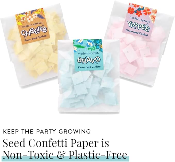Modern Sprout Plantable Seed Paper Confetti Poppers Refill Packs (12 Pack/100pc) - Plastic-Free Refill for Creative Gardening - Wildflower Seeds for Kids Garden Party Favors & Birthday Poppers -Cheers