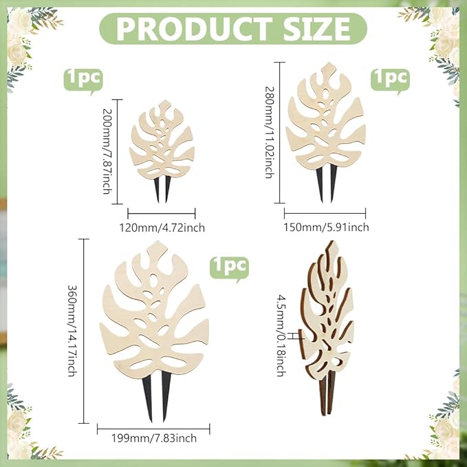 FINGERINSPIRE 3 PCS Wooden Plant Trellises 3 Size Monstera Leaf Shape Floral White Houseplant Trellis for Indoor Climbing Plants Garden Plant Trellis Support for Ivy Flowers Outdoor Potted Plants