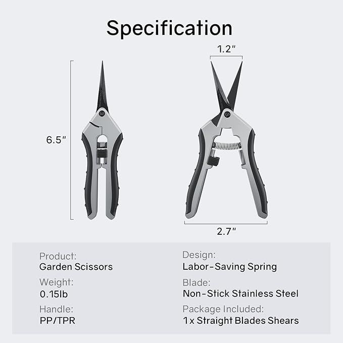 6.5" Ultra Sharp Pruning Shears - Professional Garden Scissors with Straight Stainless Steel Blades, Ergonomic Handle, Rust Resistant, Safety Lock, Trimming Scissors for Plants in Grow Tents,1-Pack