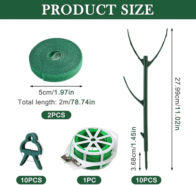 22pack Stackable Plant Support Stakes Climbing Plant Support Structures Stem Holder Structures Frame Plants Holder Stick Moss Pole for Supports(Color:Green)