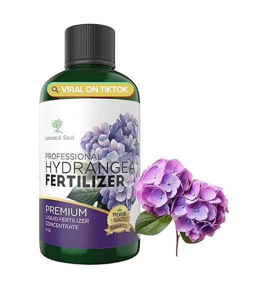 Leaves and Soul Hydrangea Professional Liquid Fertilizer - Complete 3-5-4 Nutrient Blend Concentrate for Enhanced Blooming & Growth - Perfect for Garden & Indoor Plants - New & Improved Blend - 8 oz