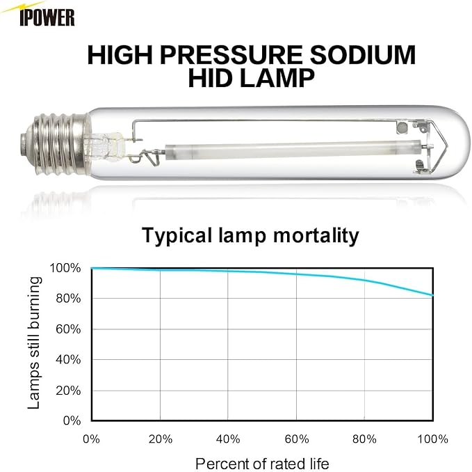iPower 400W HPS Grow Light Bulb Lamp for Plants Growth, Pressure Sodium Bulb Lamp with High PAR Enhanced Red and Orange Spectrums, CCT 2100K
