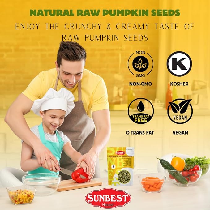 Sunbest Natural Raw Pumpkin Seeds, 2 lbs – Salted & Shelled – Whole Pepitas, Roasted – Ready to Eat, Non-GMO, Vegan, Kosher – Nutritious Snack for On-the-Go & Recipes