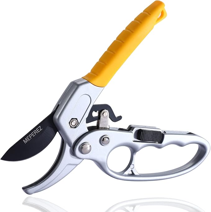 MEPEREZ Ultra Sharp Germany Steel Pruning Shears - Cuts 3X Easier, Weak Hand Arthritis Snips, Rust-Resistant, Effortlessly 1-Inch Cut Capacity Garden Scissors, Ergonomic Handle (2 pack-yellow)