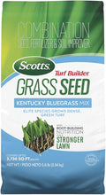 Scotts Turf Builder Grass Seed Kentucky Bluegrass Mix with Fertilizer and Soil Improver, Grows Dense, Green Turf, 5.6 lbs.