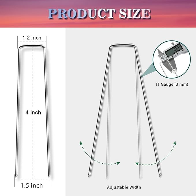 Gtongoko 50 Pack 4 Inch Galvanized Landscape Staples Garden Stakes Plant Cover Stakes 11 Gauge Tent Stakes Ground Stake for Landscaping Securing Weed Barrier Fabric, Christmas Decorations