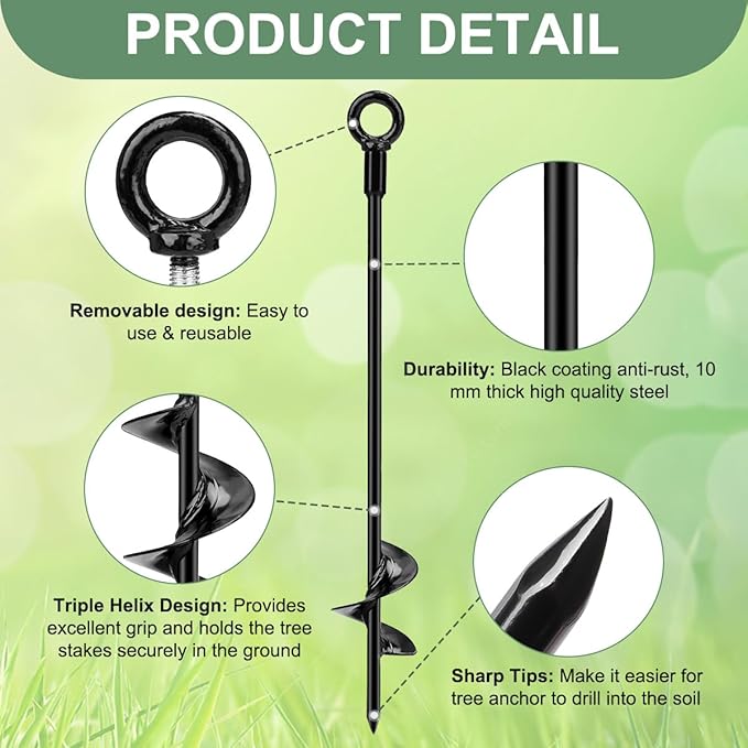 3 Pack 18" Tree Stakes and Supports for Leaning Trees, Tree Stake Kit Heavy Duty, Tree Supports Stakes with 3 Straps & 3 Turnbuckles & 3/16 PVC Coated Wire Rope