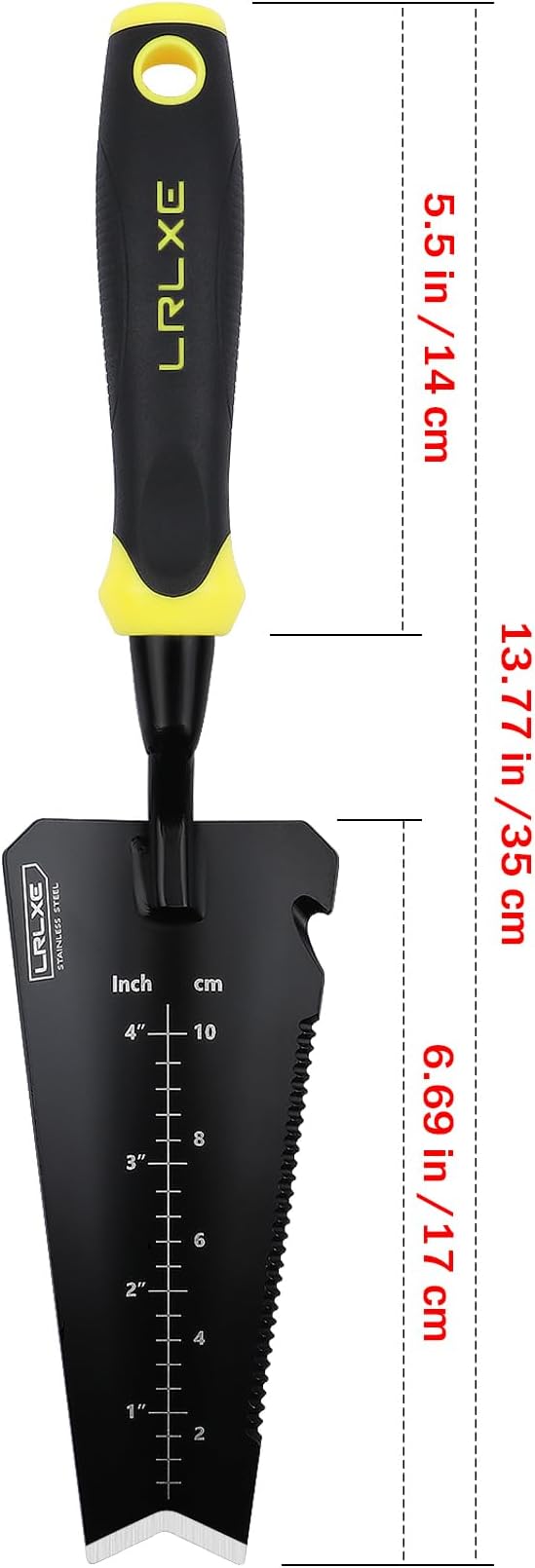 Gardening Shovel, Heavy Duty Stainless Steel Garden Transplant Shovel & Root Cutter, All-Purpose Hand Shovel with Serrated Edge for Digging & Transplanting, Yellow