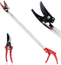 32-Inch Cut and Hold Pruners, Long-Reach Tree Pruner with Rotating Cutter Head, Long Pruning Shears for Garden, Fruit Picking, Branches Trimming