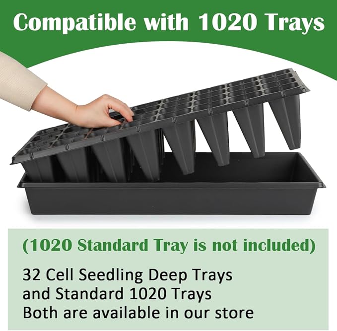 RooTrimmer 10 Pack 32 Cell Seed Starter Trays - Extra Deep 4.33" Plastic Nursery Trays, 20" x 10"，Fits Standard 1020 Flats